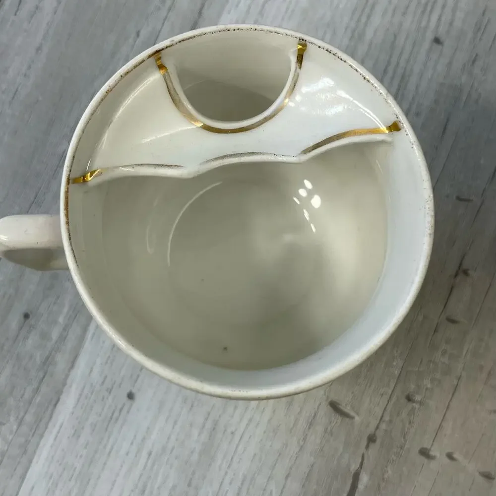 Vintage White Fruit Accent Gold Trim Mustache Mug Cup Decor